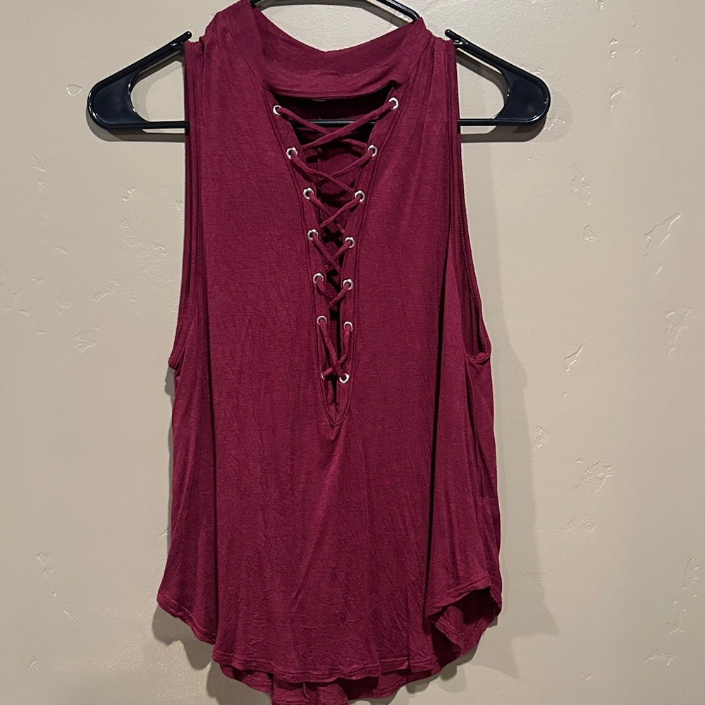 Charlotte Russe Maroon Lace-Up Tank Top